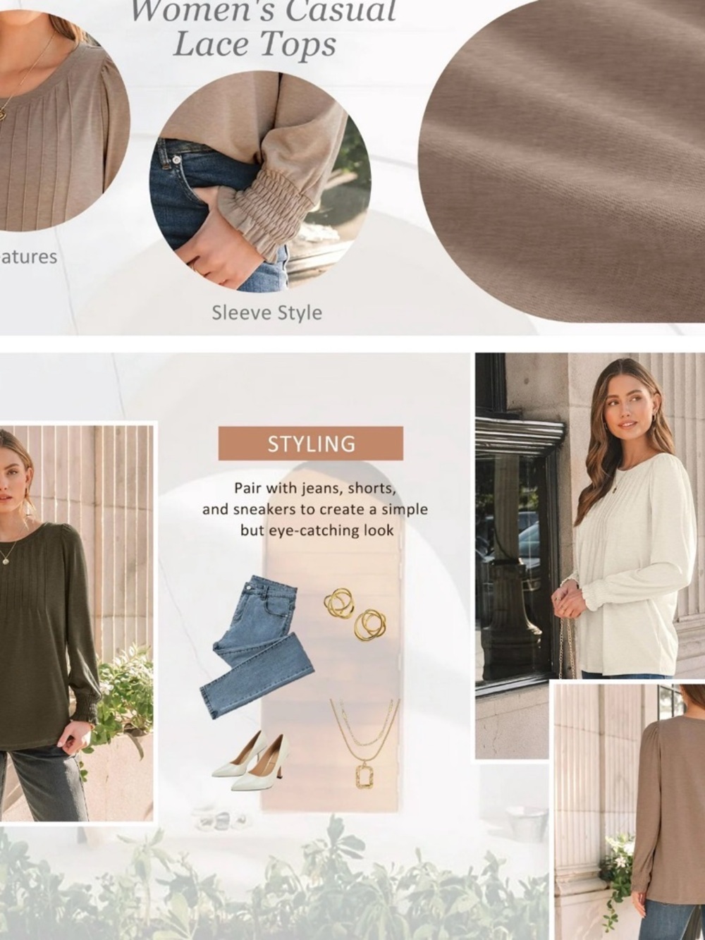 SUNBS Women's Long Sleeve Pleated Shirts - Picture 2 of 7